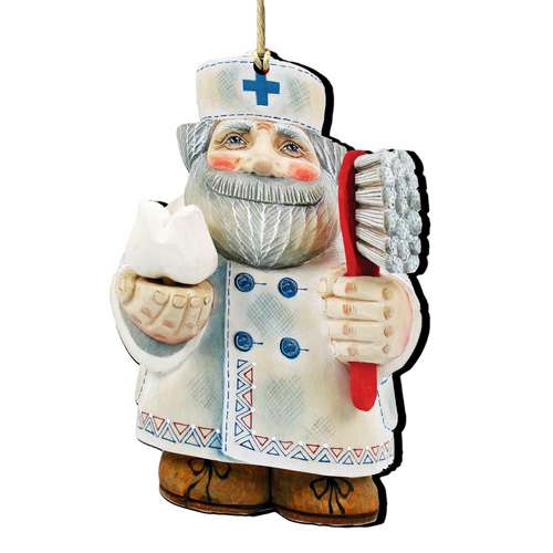 Set of 2 Dentist Santa Wooden Christmas Ornaments 5.5" - IMAGE 1