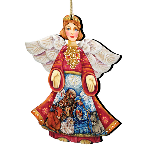 Set of 2 Angel Nativity Wooden Christmas Ornaments 5.5" - IMAGE 1
