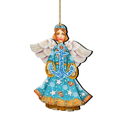 Set of 2 Guardian of the Sea with Anchor Wooden Christmas Ornaments 5.5" - IMAGE 1