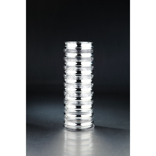 15.5" Clear and Silver Cylindrical Hand Blown Glass Vase - IMAGE 1