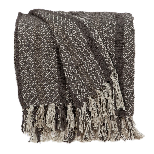 Gray and Beige Woven Handloomed Striped Throw Blanket 52" x 67" - IMAGE 1