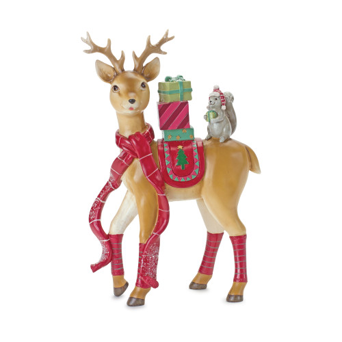 10" Reindeer and Squirrel with Gifts Christmas Tabletop Figurine - IMAGE 1