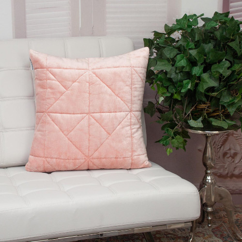 Tuffed Velvet Quilt Geometric Stitched Square Throw Pillow - 20" - Pink - IMAGE 1