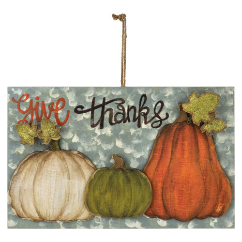 Layered Gourds "Give Thanks" 2-D Fall Harvest Hanging Wall Sign - 16.5" - IMAGE 1