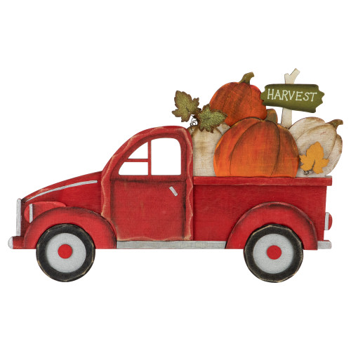 14" Red Truck with Pumpkins Fall Harvest Sign Decoration - IMAGE 1