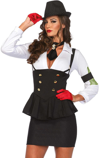Women's Black White Stripped Machine Gun Molly Halloween Costume - Large - IMAGE 1