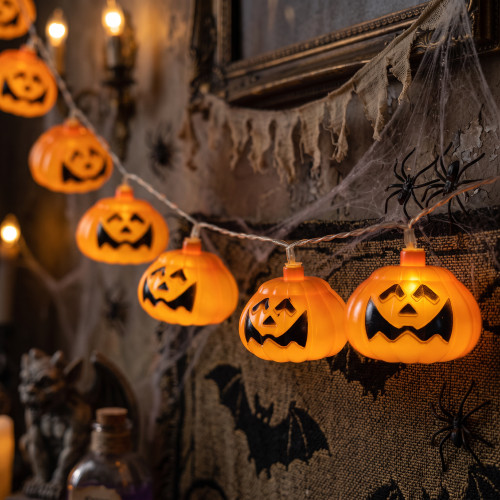 LED Pumpkin Halloween Light Set - Warm White - 4' Clear Wire - 10ct - IMAGE 1