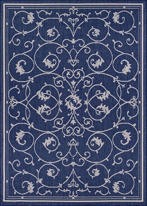 5.75' x 9' Indigo and Ivory Rectangular Polypropylene Area Throw Rug - IMAGE 1