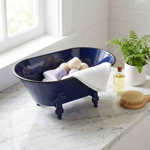 10" Blue and Black Metal Bathtub Tabletop Decoration - IMAGE 1