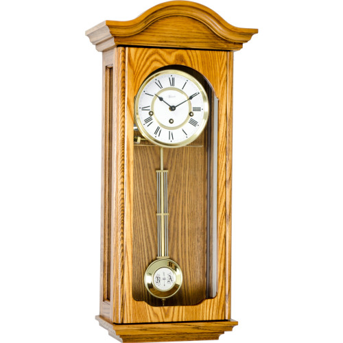 26" Oak Brown and White Antique Regulator Pendulum Wall Clock - IMAGE 1