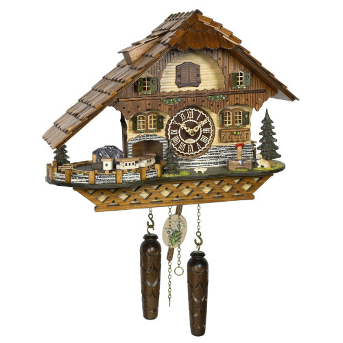 16.5" Brown and Gray Moving Train Cuckoo Wall Clock - IMAGE 1