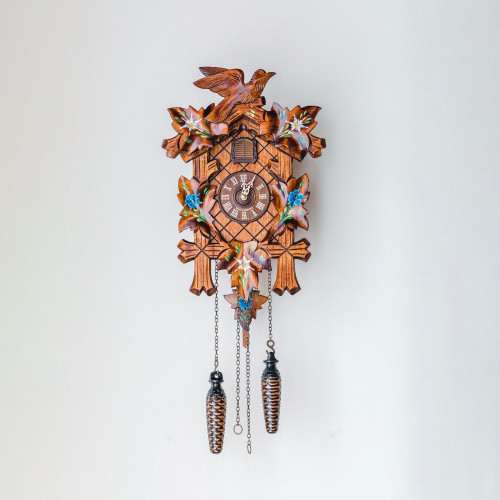 13" Brown and Blue Floral Cuckoo Wall Clock - IMAGE 1
