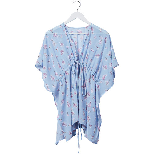 Bluebell Floral Pattern Women's Adult Tie Tunic Sleeve Shirt - One Size - IMAGE 1