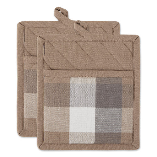 Checkered Kitchen Potholders - 9" - Brown and Gray - Set of 2 - IMAGE 1