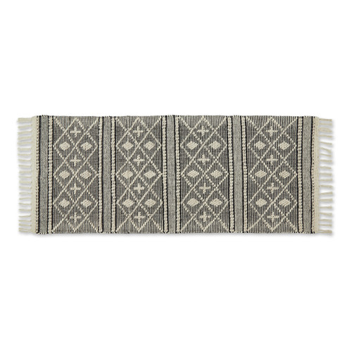 2.25' x 6' Diamond Textured Hand Loomed Rectangular Rug Runner - Black and Beige - IMAGE 1