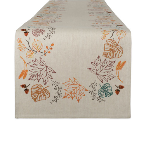 Fall Harvest Leaves Table Runner - 108" - Beige and Brown - IMAGE 1