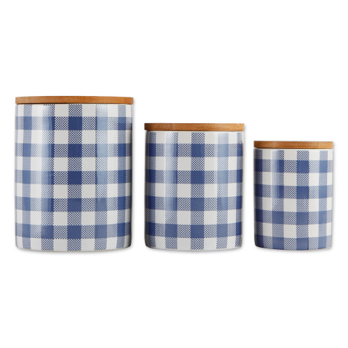 Buffalo Checkered Kitchen Storage Canisters - 5.5" - White and Blue - Set of 3 - IMAGE 1