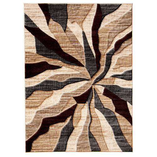 4' x 5.5' Abstract Swirl Rectangular Area Throw Rug - Taupe and Cream - IMAGE 1