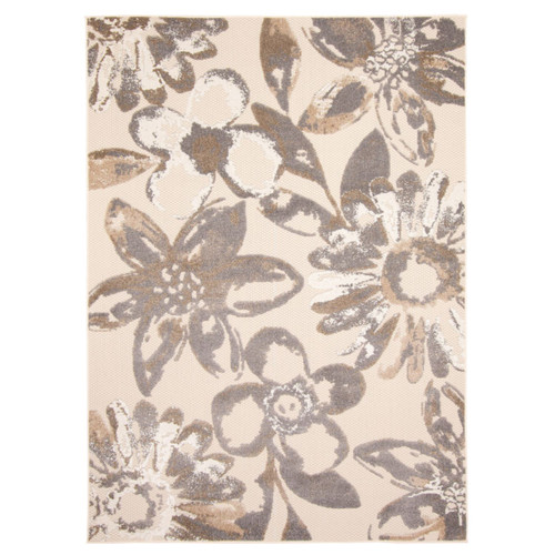 4' x 5.5' Floral Rectangular Area Throw Rug - Cream and Gray - IMAGE 1