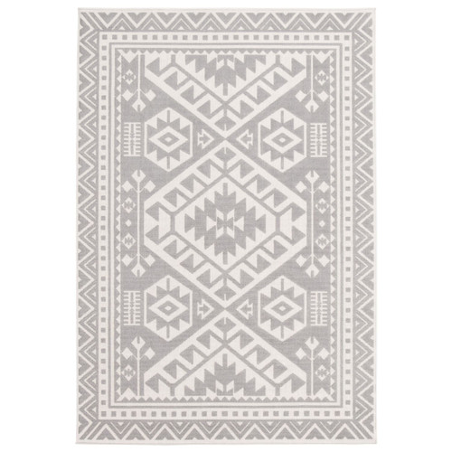 4' x 5.5' Geometric Rectangular Outdoor Area Throw Rug - Gray and Cream - IMAGE 1