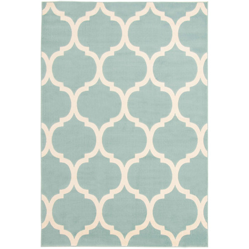 5.25' x 7.5' Moroccan Rectangular Area Throw Rug - Aqua Blue and Off White - IMAGE 1