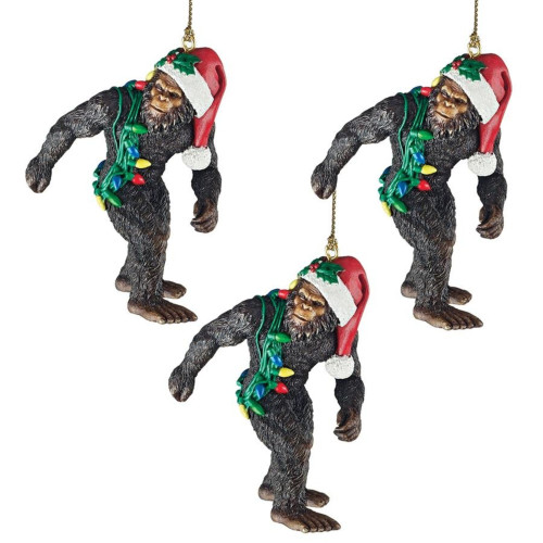 Set of 3 Bigfoot the Yeti Christmas Ornaments 3" - IMAGE 1