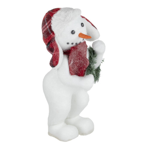 Frosted Snowman with Wreath Christmas Figure - 16" - IMAGE 1