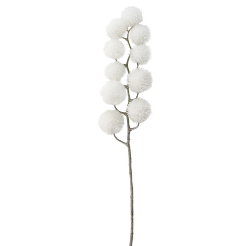 24" White Glittered Pom Pom Artificial Christmas Spray - IMAGE 1