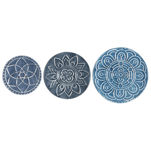 Set of 3 Blue Metal Round Plates Wall Design 12" - IMAGE 1