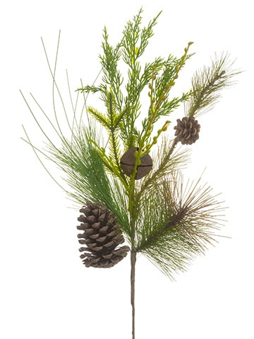 20" Pine with Pine Cones and Bell Artificial Christmas Spray - IMAGE 1