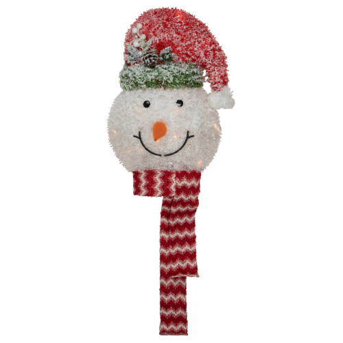 22" Lighted Snowman Wearing a Red Frosted Hat with Pine Christmas Tree Topper - IMAGE 1