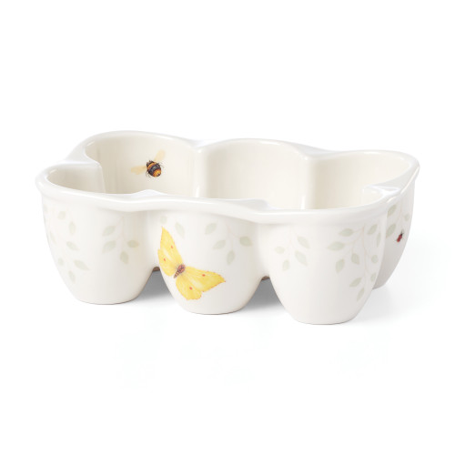 6.25" White and Yellow Contemporary Butterfly Egg Tray - IMAGE 1