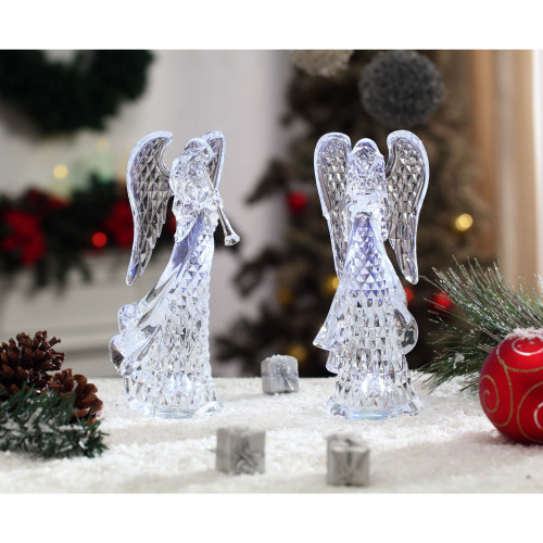 LED Lighted Trumpet and Dove Angel Christmas Figurine Decorations - 9" - Set of 2 - IMAGE 1