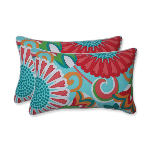 UV-Resistant Outdoor Patio Lumbar Throw Pillows - 18.5" - Aqua and Red - Set of 2 - IMAGE 1