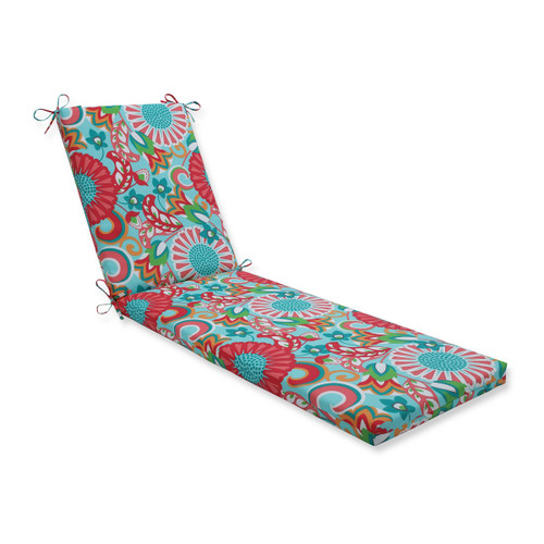 Suzani Fade-Resistant Outdoor Patio Chaise Lounge Cushion - 80" - Red and Aqua - IMAGE 1