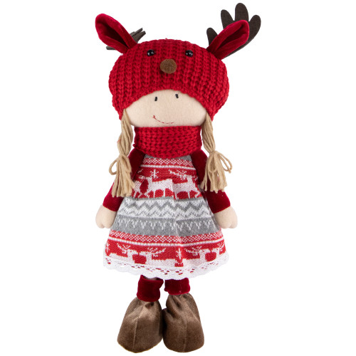 Nordic Girl with Moose Antler Hat Christmas Figure - 17" - Red and White - IMAGE 1