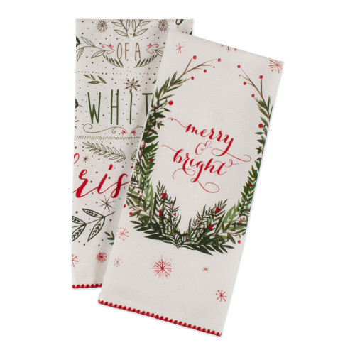 Set of 2 Holly and Berry Printed Rectangular Christmas Kitchen Dish Towels 28" - IMAGE 1