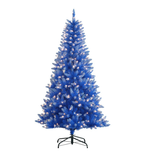 6.5' Pre-Lit Full Blue Artificial Christmas Tree, Clear Lights - IMAGE 1
