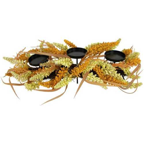 Autumn Harvest Triple Candle Holder with Artificial Fall Foliage - 22" - IMAGE 1