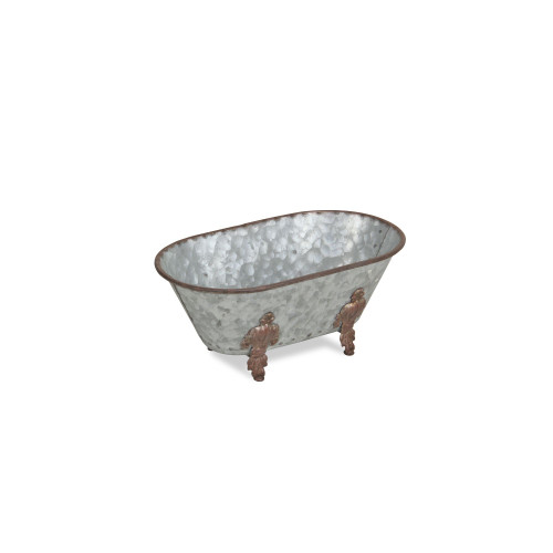 10" Silver and Brown Galvanized Bathtub Tabletop Decoration - IMAGE 1