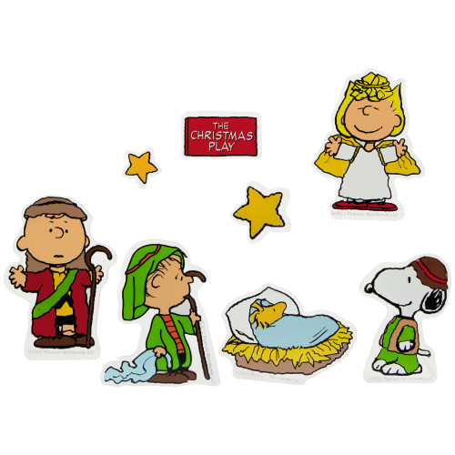 8-Piece Peanuts Christmas Nativity Double Sided Window Cling Decorations - IMAGE 1