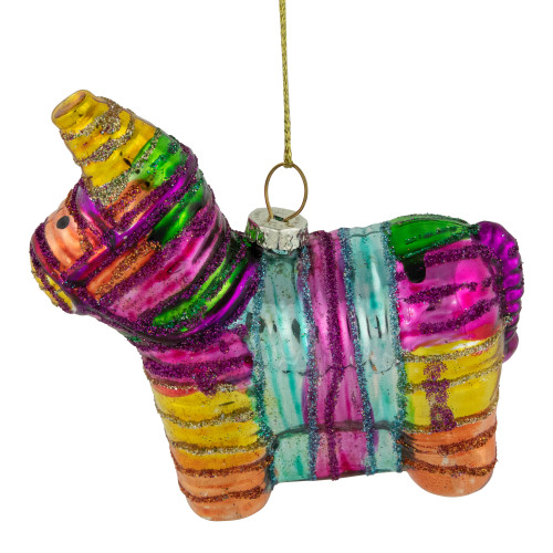 Piñata Donkey Bohemian Style Glass Christmas Ornament - 3.5" - IMAGE 1