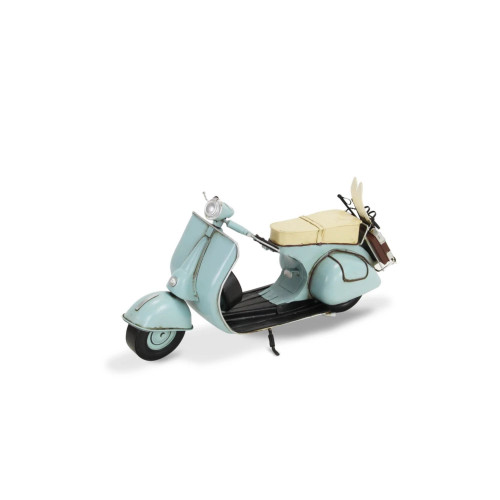 17" Blue Handmade Tin Scooter with Skis Gears Tabletop Decoration - IMAGE 1