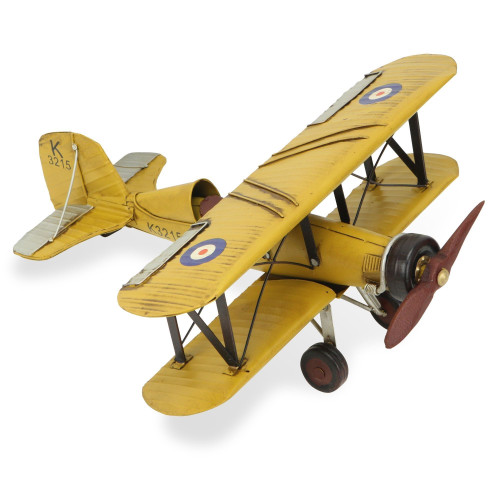 12" Yellow and Black 20th Century British Biplane Tabletop Decoration - IMAGE 1