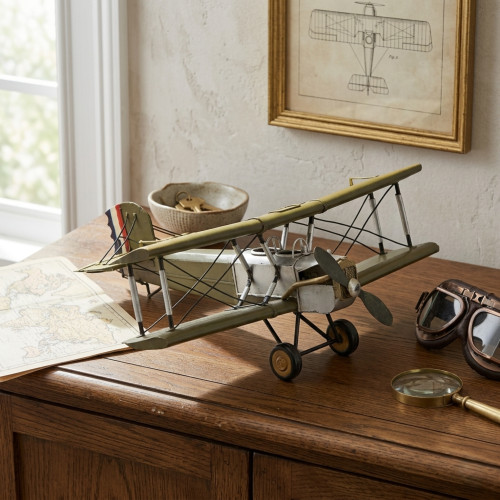 14" Yellow and Seaweed Green Contemporary Biplane Tabletop Decoration - IMAGE 1