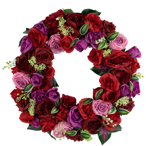 Mixed Rose Artificial Spring Floral Wreath, 24-Inch - IMAGE 1