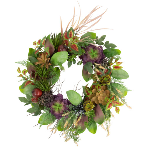 Mixed Succulent and Pomegranate Artificial Wreath, 24-Inch - IMAGE 1