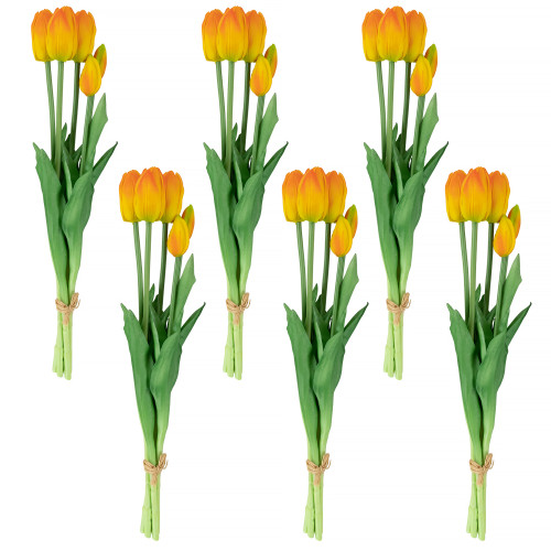 Real Touch™ Orange and Yellow Artificial Tulip Floral Bundles, Set of 6 - 18" - IMAGE 1