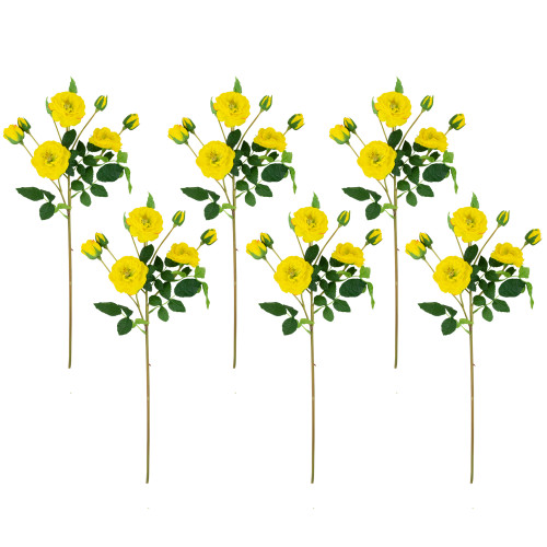 Real Touch™ Yellow Artificial Camellia Rose Floral Sprays, Set of 6 - 23" - IMAGE 1