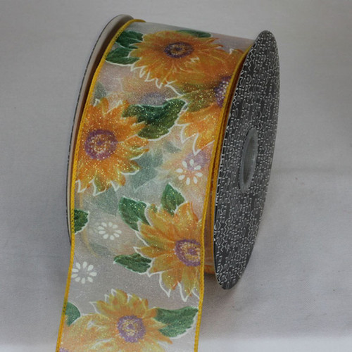 Yellow and Green Sunflower Wired Craft Ribbon 2.5" x 20 Yards - IMAGE 1